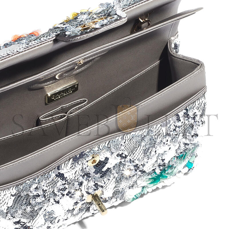 CHANEL MASTER CLASSIC 11.12 HANDBAG EMBROIDERED SATIN, SEQUINS, GLASS PEARLS A01112 (25.5*15.5*6.5cm)